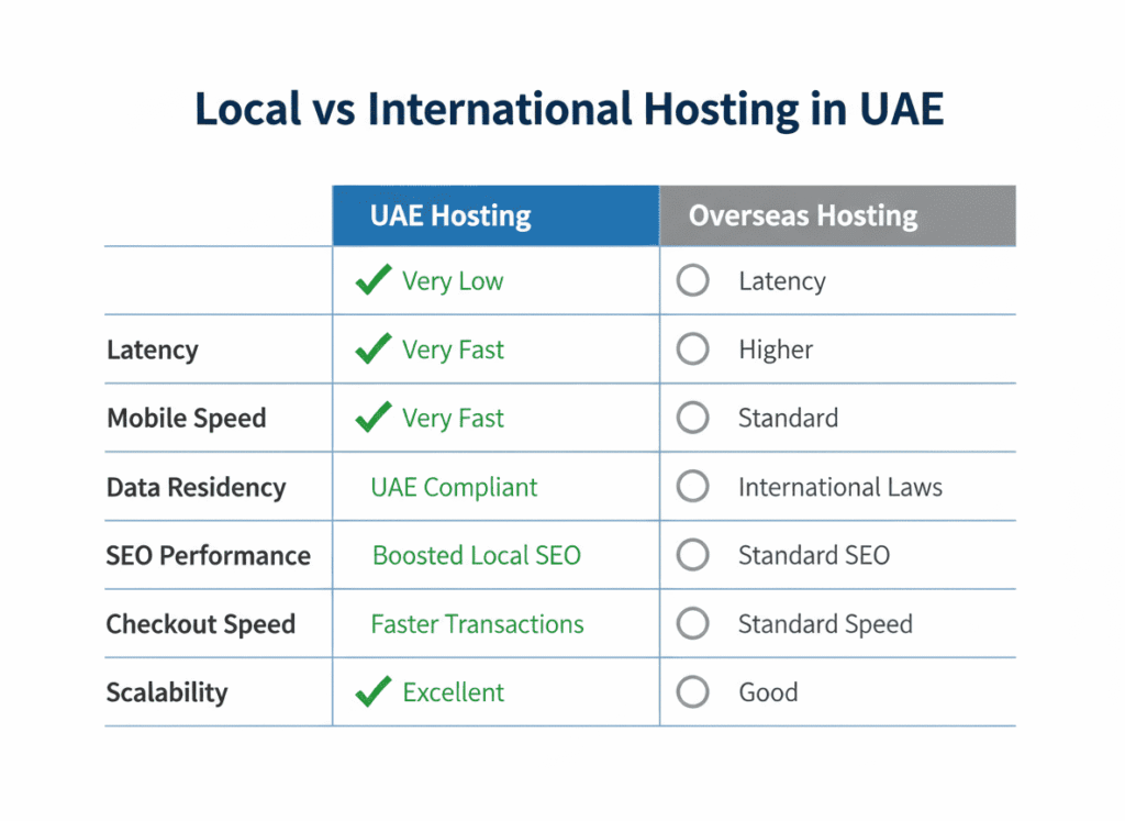 Comparison of local UAE hosting vs international hosting