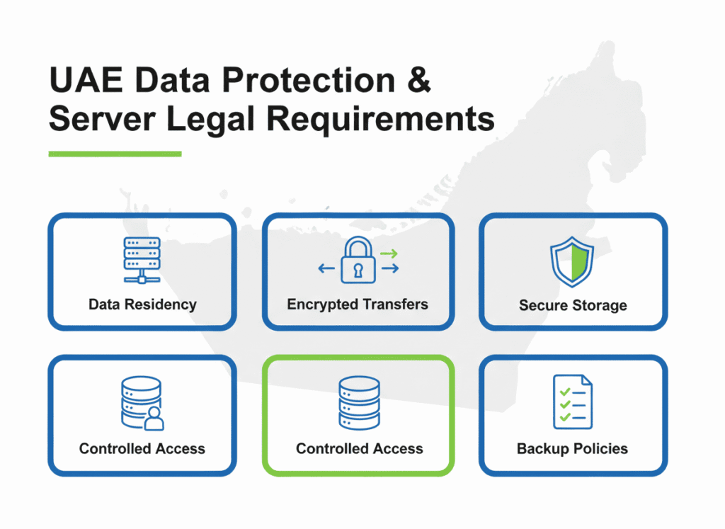 UAE data protection laws and server legal requirements infographic