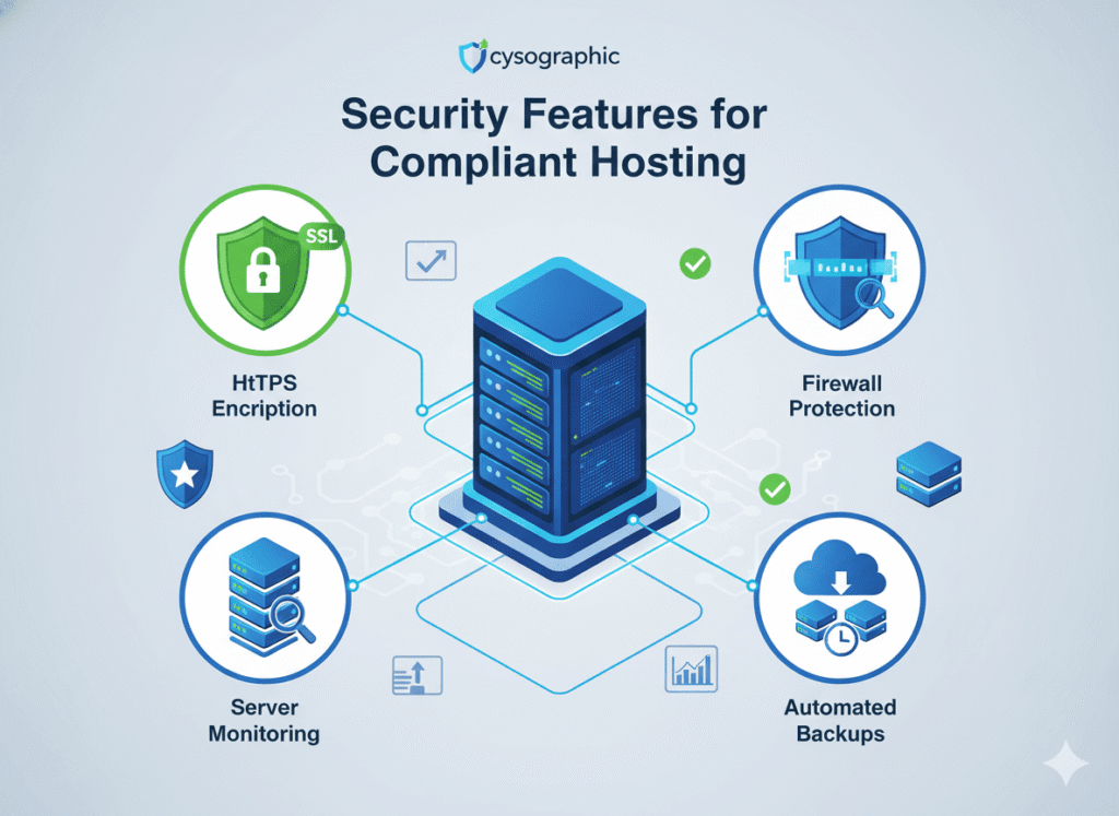 secure hosting features firewall encryption backup monitoring