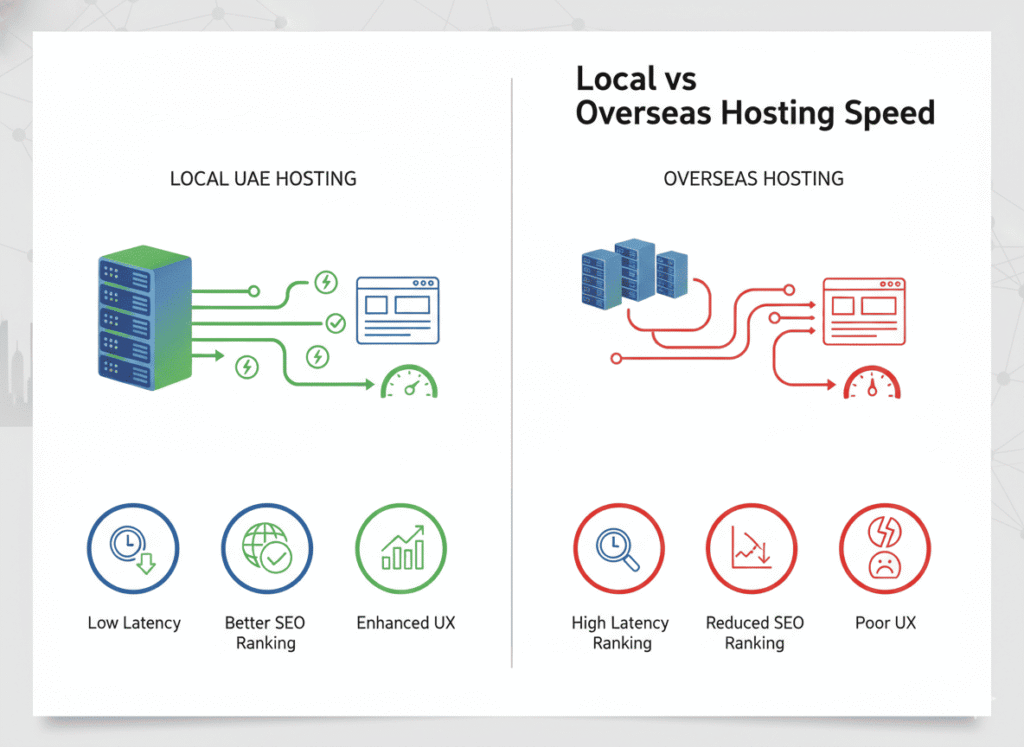 local vs overseas hosting speed comparison UAE