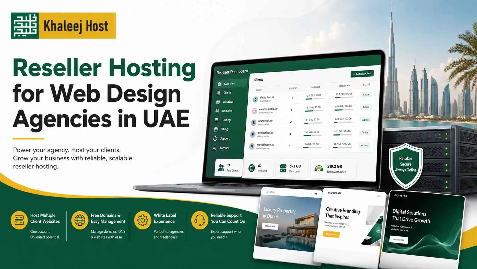 Reseller hosting for web design agencies in UAE with client website management, white-label hosting, and scalable support